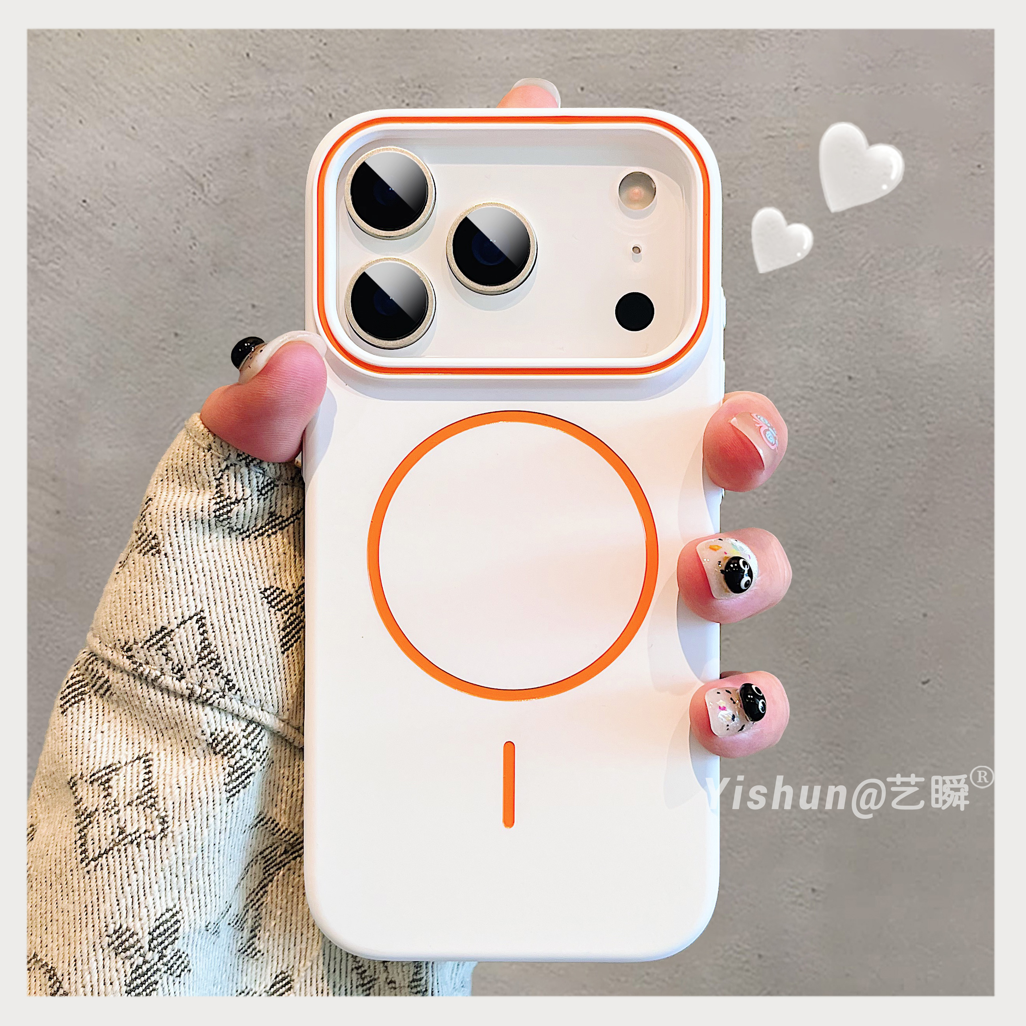 新款象牙白个性大孔拼色镜框适用苹果17ProMax磁吸手机壳iPhone16简约14独立按键15plus肤感13高级ip12保护套