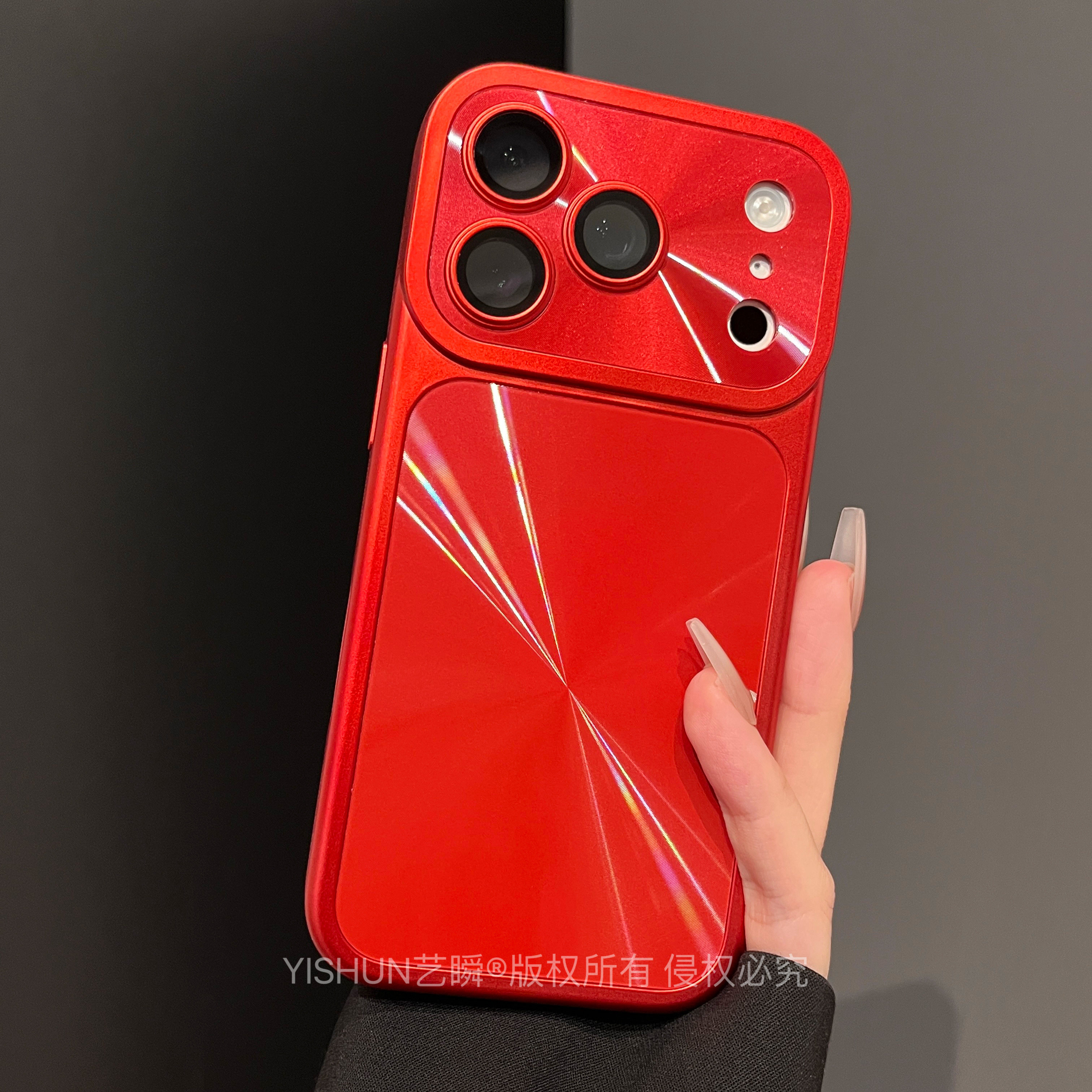 气质优雅中国红镭射极光自带镜头膜适用iPhone17ProMax手机壳苹果16pro秒变大视窗13全包ip15女款14pro保护套,3C数码配件,手机保护套/壳,淘宝优惠券,粉丝福利购,淘宝优惠卷