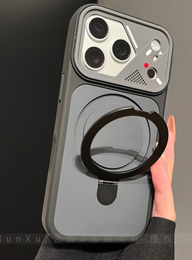 炫酷石墨黑机甲镜框适用苹果17ProMax手机壳pro支架iphone16pm按键全包15高级ip14肤感13防摔情侣女款保护套