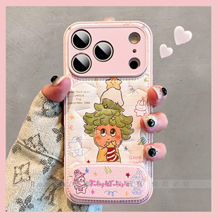 卡通可爱趣味圣诞树星星人折叠镜面支架适用苹果17ProMax手机壳新款iPhone16少女心14秋冬13皮质ip15女保护套