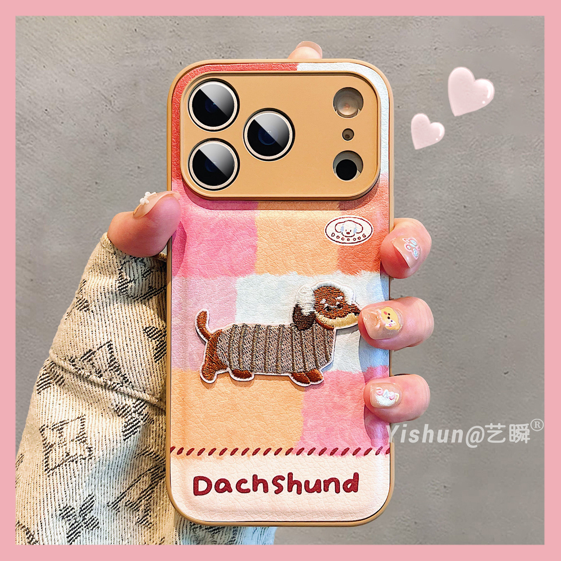 秋冬新款韩系卡通拼接刺绣狗狗适用iPhone17ProMax手机