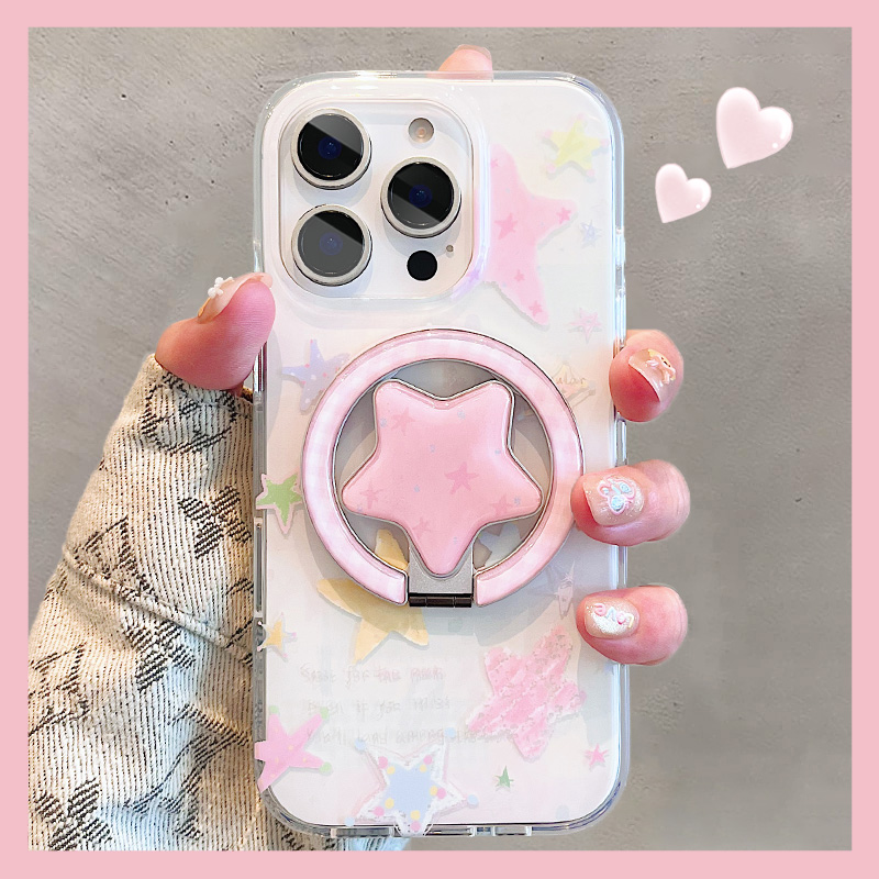 韩系多巴胺星星360旋转支架适用苹果16ProMax磁吸手机壳新款iPhone15Pro小众ins风13双层女款14Pro防摔保护套