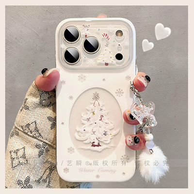 唯美雪花松树适用苹果17/16ProMax手机壳iPhone17pro新款高级感15透明防摔14全包硅胶13女款ip17巨好看保护套