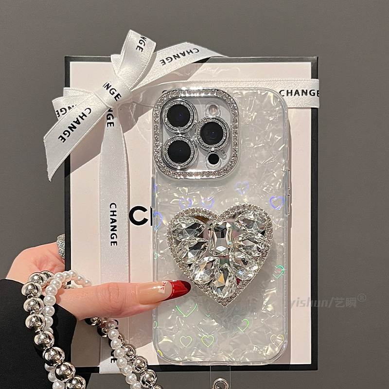 适用苹果16promax手机壳iphone17pro轻奢小众立体爱心钻石14plus贝壳纹13pro半透女款16渐变爱心15时尚保护套