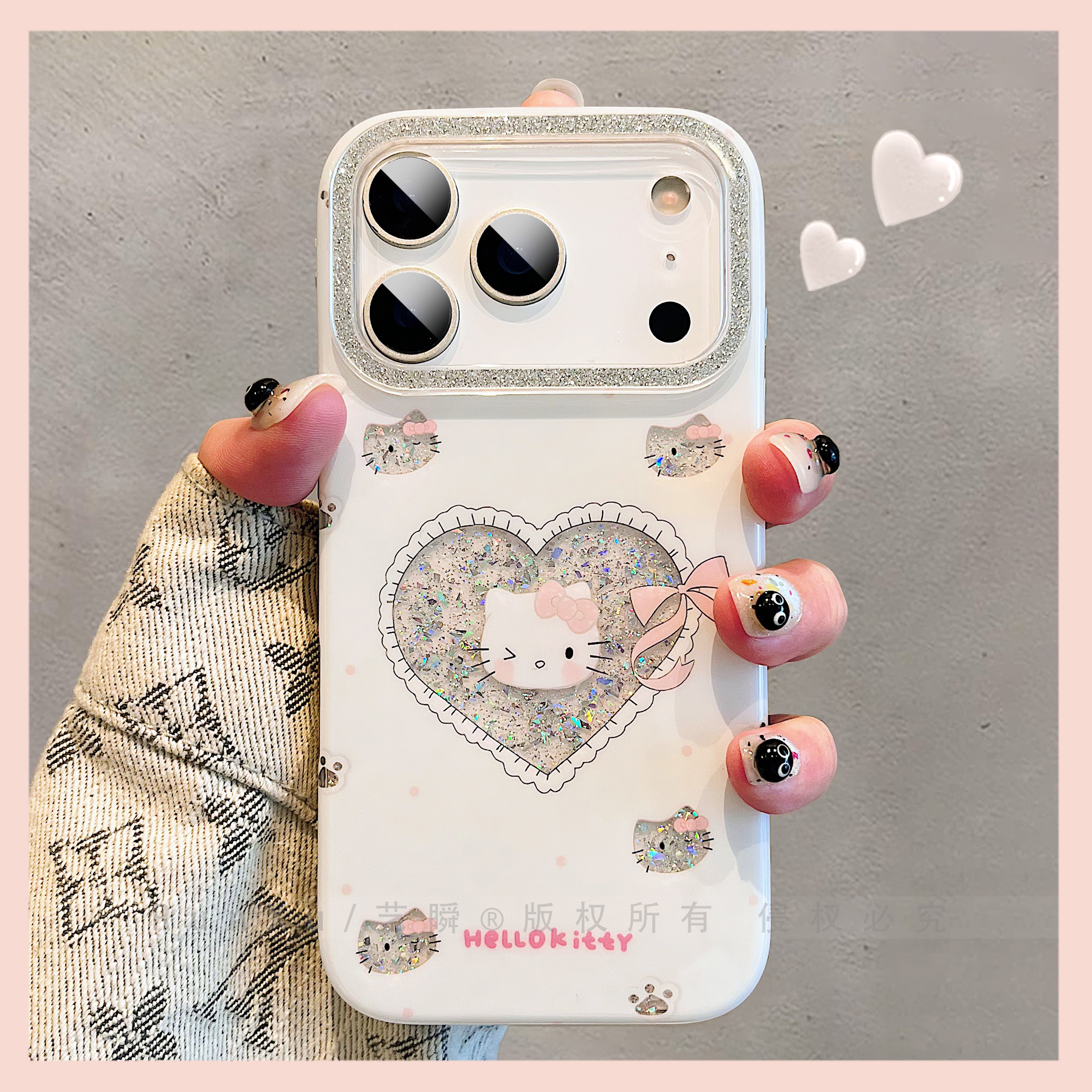 甜美可爱镂空粉色爱心kt猫适用iPhone17ProMax手机壳苹果16pro新款13气质白色15闪粉双层ip14防摔17pm保护套