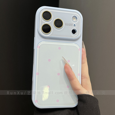 ins清爽治愈奶蓝撞色波点适用苹果17ProMax手机壳新款iphone16pro全包镜头膜大视窗15情侣男女款14保护套外壳