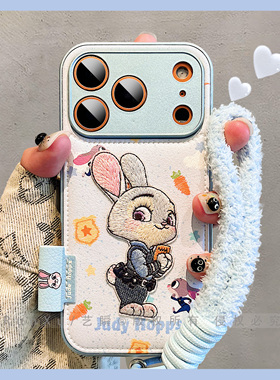 皮质刺绣可爱尼克朱迪适用iPhone17ProMax手机壳苹果ip16pro新款14精孔全包15pro疯狂动物城13pm巨好看保护套