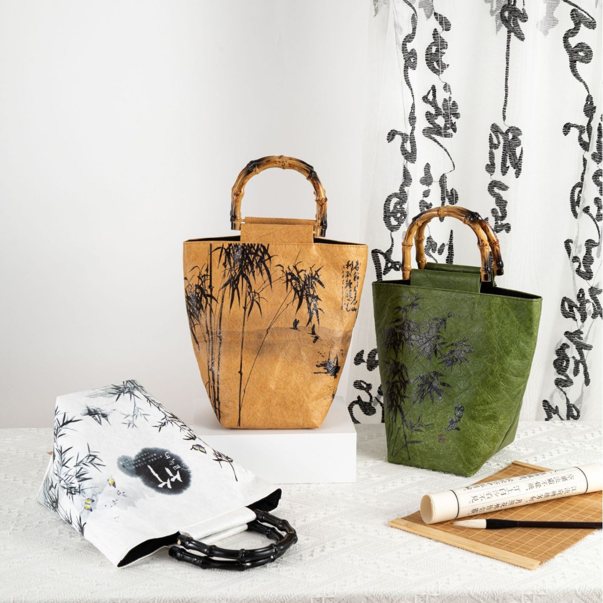 复古风竹节茶叶防水杜邦纸日常通勤小众烘焙包装粽子高端伴手礼袋