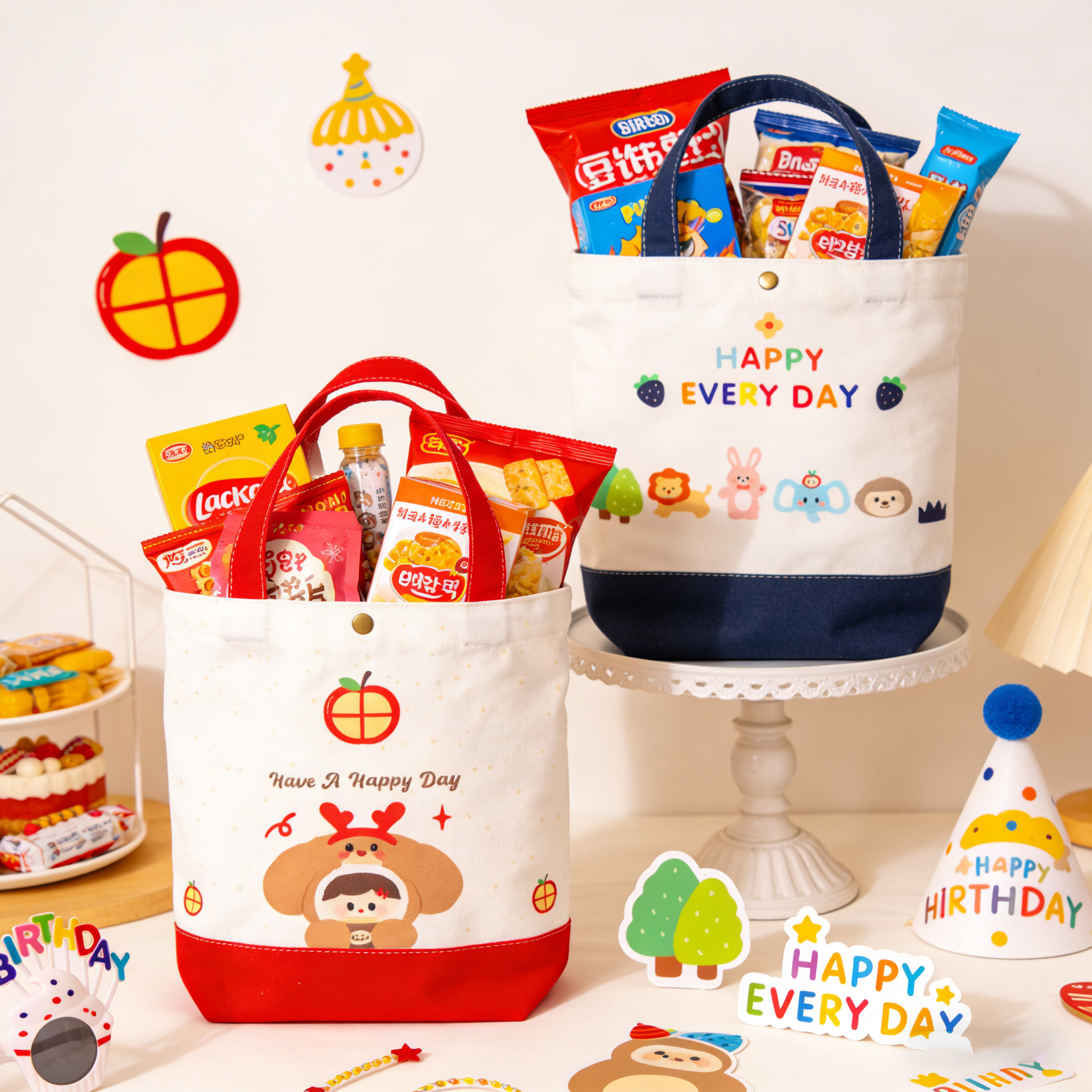 生日宝宝满月周岁幼儿园儿童手拎包百日宴伴手礼撞拼色诞生礼品袋