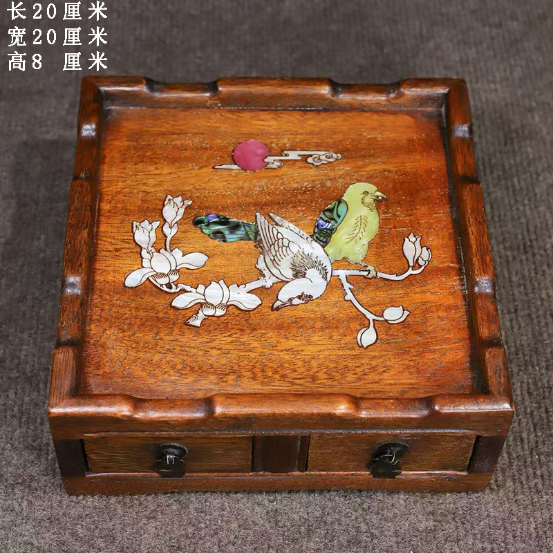 古董文玩缅甸花梨木镶嵌贝壳茶台带抽屉小茶桌茶盘干泡台