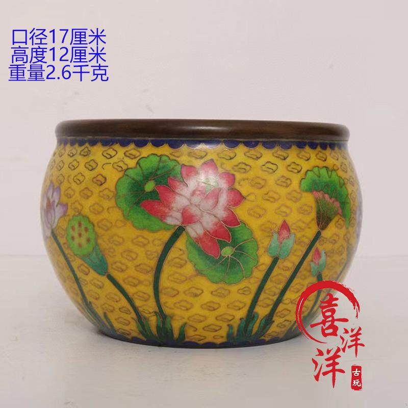 回流老货铜胎掐丝珐琅彩景泰蓝招财缸桌面摆件大号铜聚宝盆铜香炉,家居饰品,桌面摆件,淘宝优惠券,粉丝福利购,淘宝优惠卷