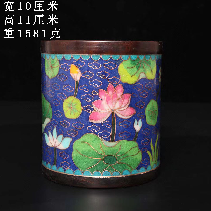 掐丝纯铜胎复古书桌珐琅笔筒摆件