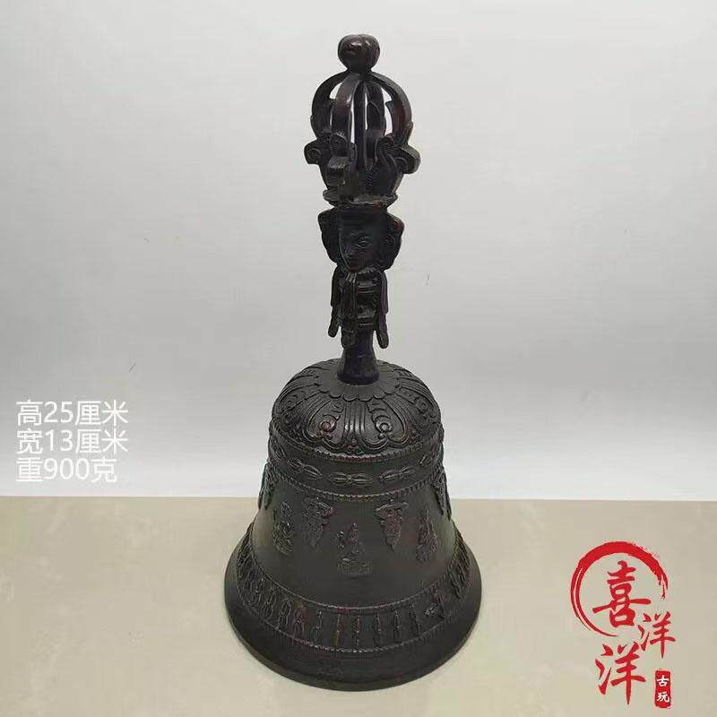 古董文玩纯铜鎏金藏传法器金刚铃手摇铃桌面摆件佛家密宗老物件