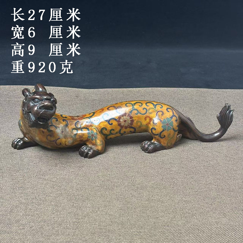 古董文玩纯铜掐丝珐琅彩景泰蓝螭龙摆件桌面笔搁笔架貔貅瑞兽