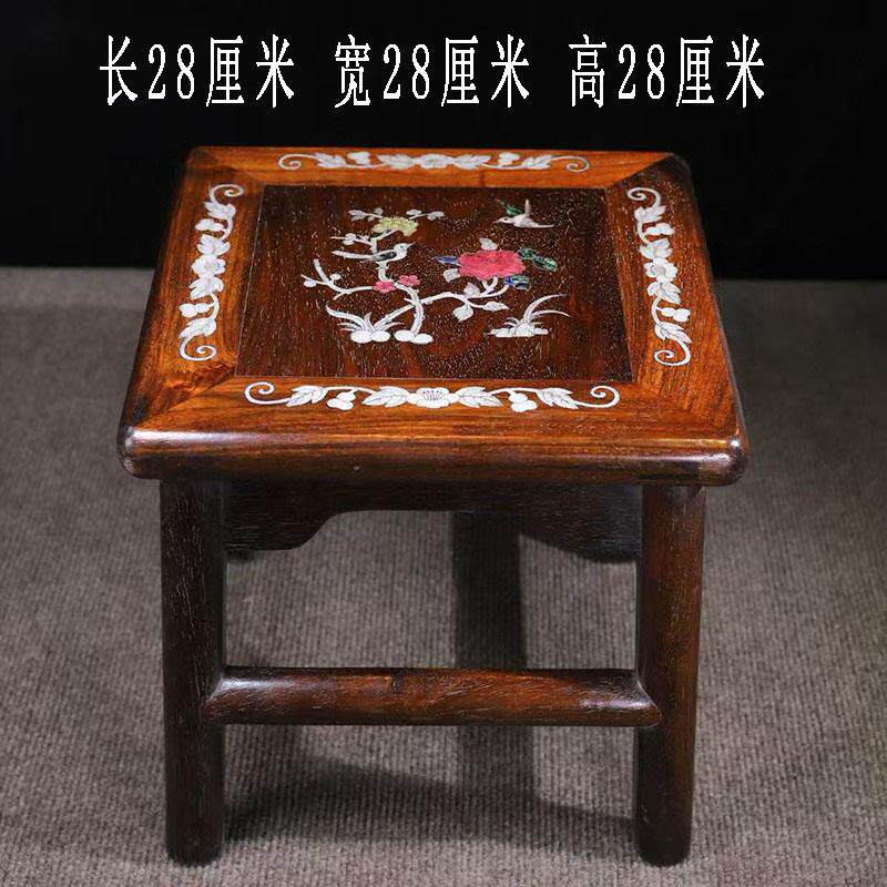 古董文玩花梨木镶嵌贝壳花鸟四方凳富贵凳客厅书房摆件复古老物件
