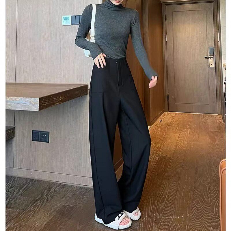 黑灰色阔腿裤女春秋2026新款小个子垂感直筒西装裤窄版休闲拖地裤