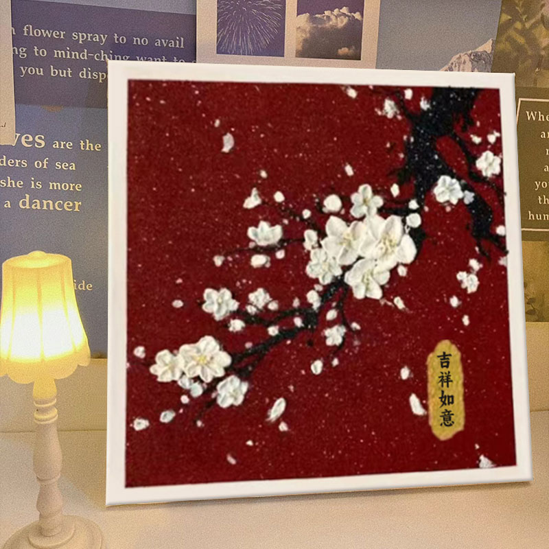 国风梅花石英砂肌理画diy全套材料手工填色数字油画高级感装饰画