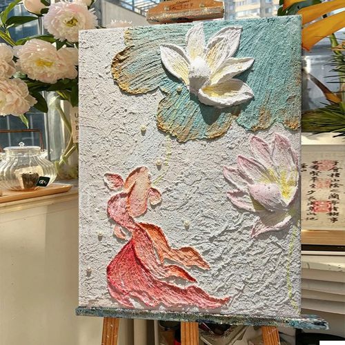 国风锦鲤荷花石英砂肌理画diy手工绘全套材料数字油画客厅装饰画