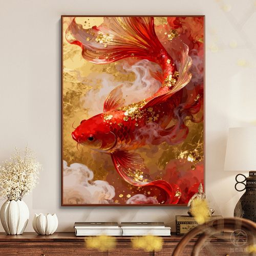 中国风锦鲤数字油画diy填充涂色