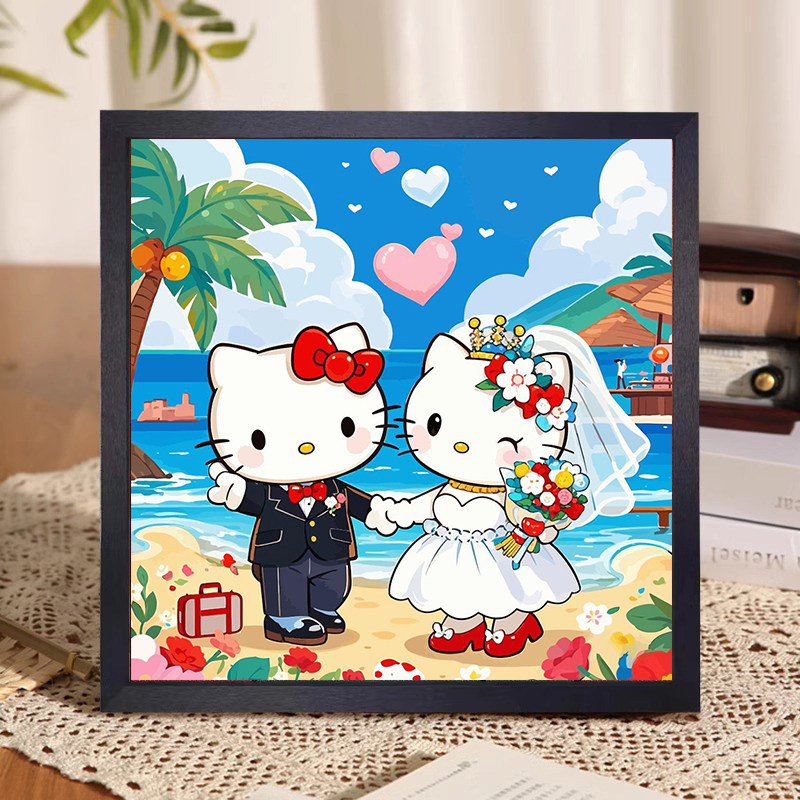 HelloKitty新婚数字油画diy填充涂色手工绘结婚礼物卡通动漫装饰