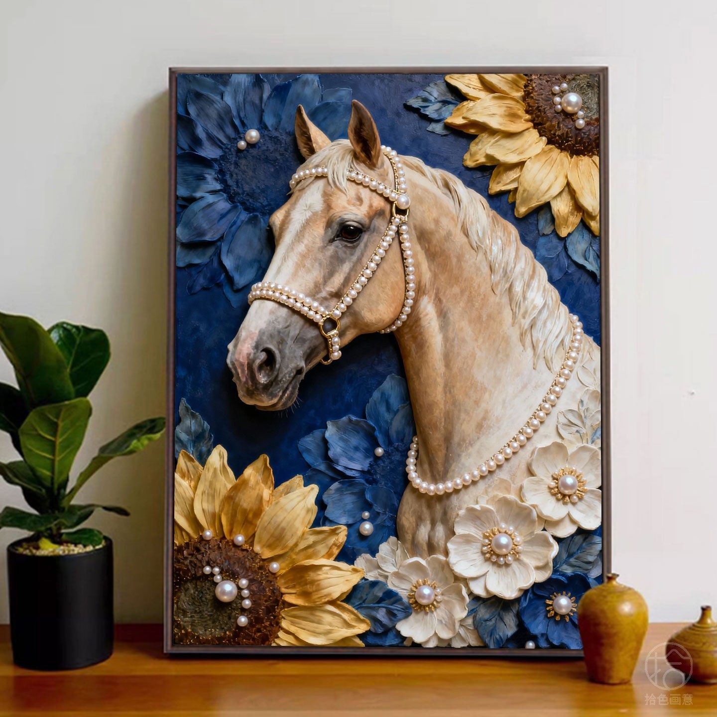 2026新年白马珍珠画diy手工材料包高级感向日葵数字油画装饰挂画,家居饰品,DIY/数字油画,淘宝优惠券,粉丝福利购,淘宝优惠卷