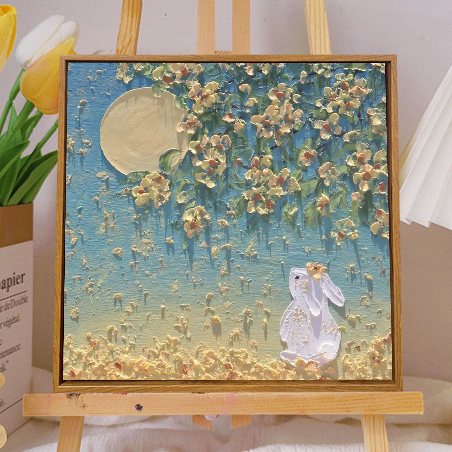 中秋节桂花石英砂丙烯肌理画diy全套材料手工填色数字油画装饰画图片