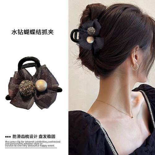 高级感珍珠发夹女蝴蝶结抓夹鲨鱼夹子后脑勺小号网红头发发卡头饰