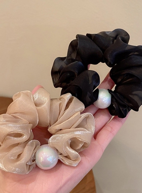 韩国发饰大珍珠网纱猪大肠发圈荷叶边发绳韩版扎头发马尾皮筋头绳