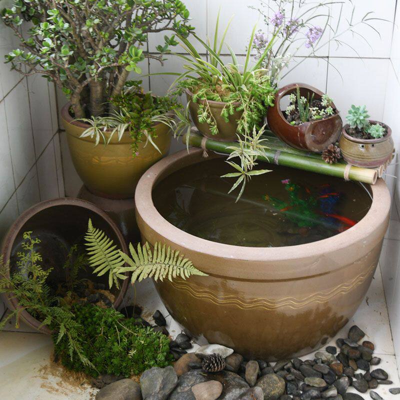 瓦盆水缸家用老式土陶发酵缸米桶腌菜腌肉庭院造景种花养鱼荷花缸