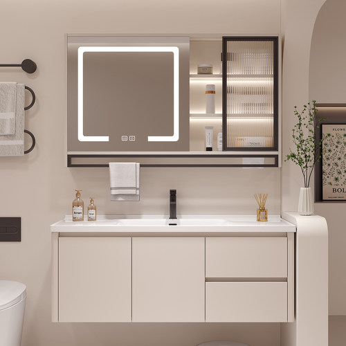 现代风浴室柜组合圆角陶瓷一体盆