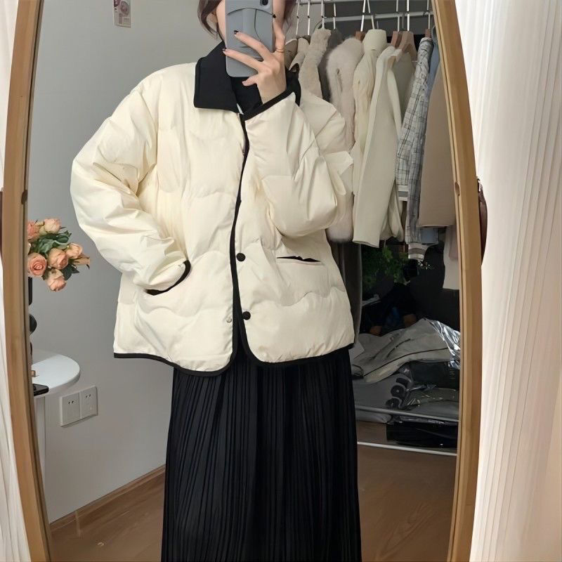 羽绒棉服女冬季短款轻薄宽松棉袄时尚韩版撞色翻领外套小香风