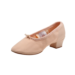 北舞中跟舞蹈鞋女软底练功鞋带跟教师鞋帆布民族舞古典舞拉丁舞