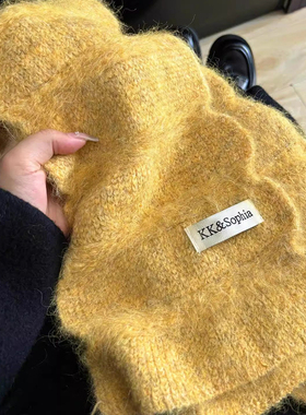 姜黄色围巾秋冬季女针织围脖多巴胺风羊毛绒披肩外搭学生2024新款