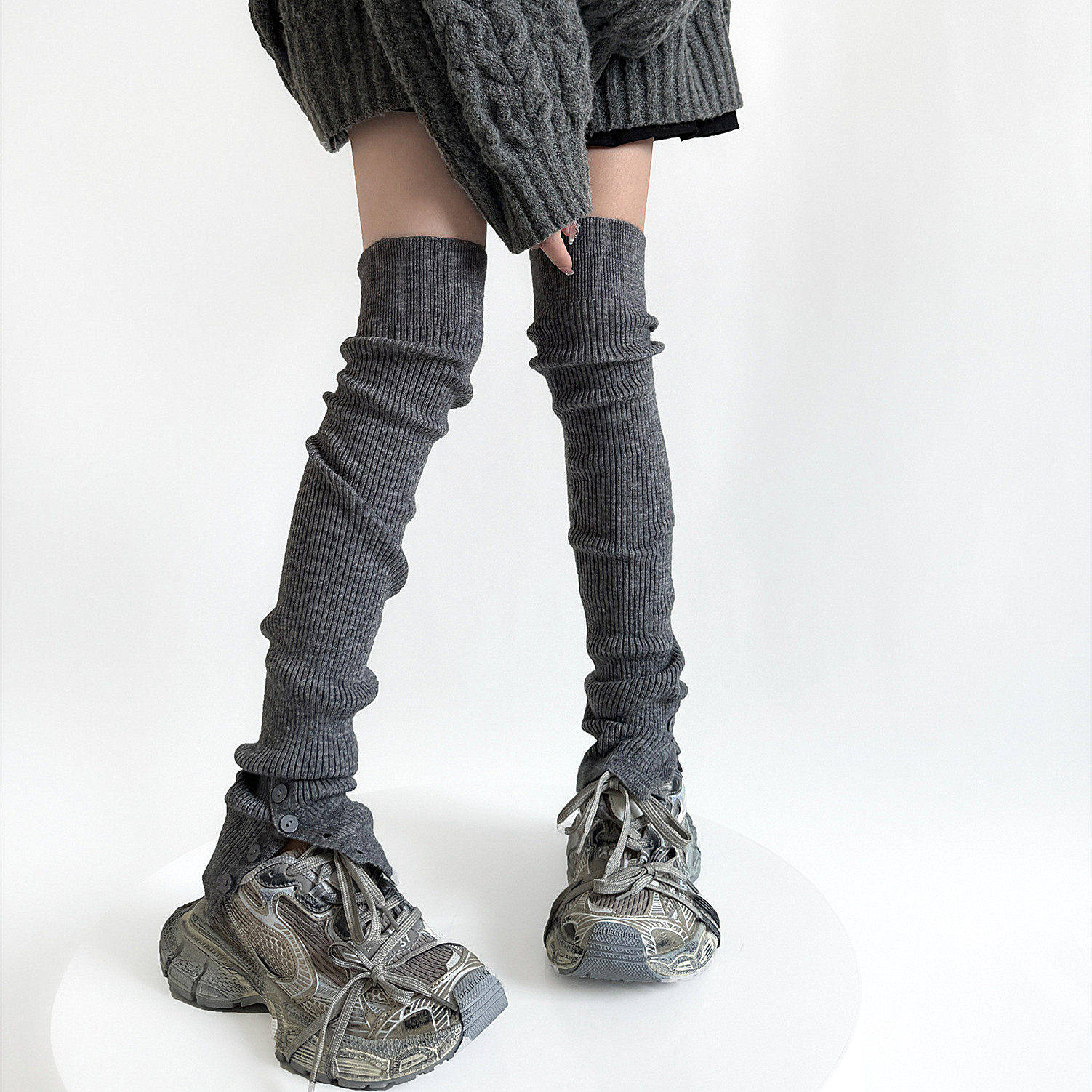 格雷系灰色纽扣堆堆袜套JK开叉加长筒秋冬保暖条纹针织腿套学院女,女士内衣/男士内衣/家居服,长筒袜,淘宝优惠券,粉丝福利购,淘宝优惠卷