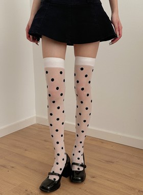 甜美复古波点过膝丝袜白色法式纯欲ins风圆点长筒袜甜酷辣妹显瘦