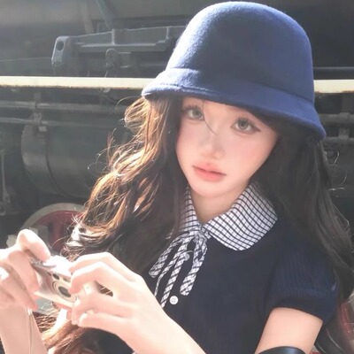 复古蓝色毛呢帽子韩版ins高级感