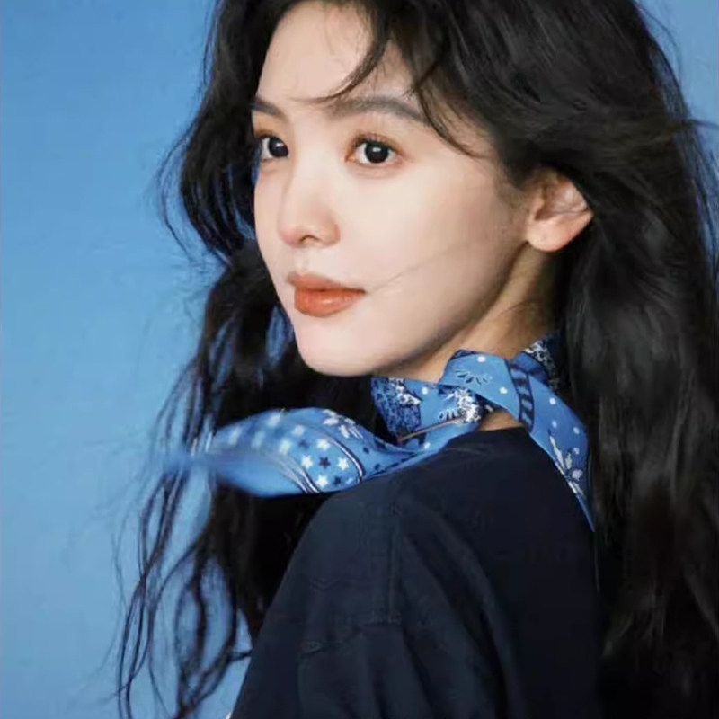 章若楠同款~蓝色丝巾创意豹子长条丝带百搭围巾发带韩版时尚领巾