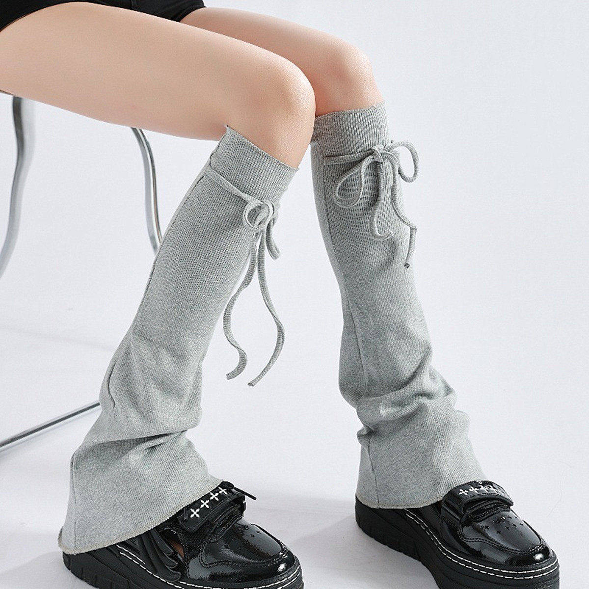 格雷系灰针织螺纹绑带腿套阔腿弹力棉条纹喇叭系带袜套jk小腿袜女,女士内衣/男士内衣/家居服,长筒袜,淘宝优惠券,粉丝福利购,淘宝优惠卷