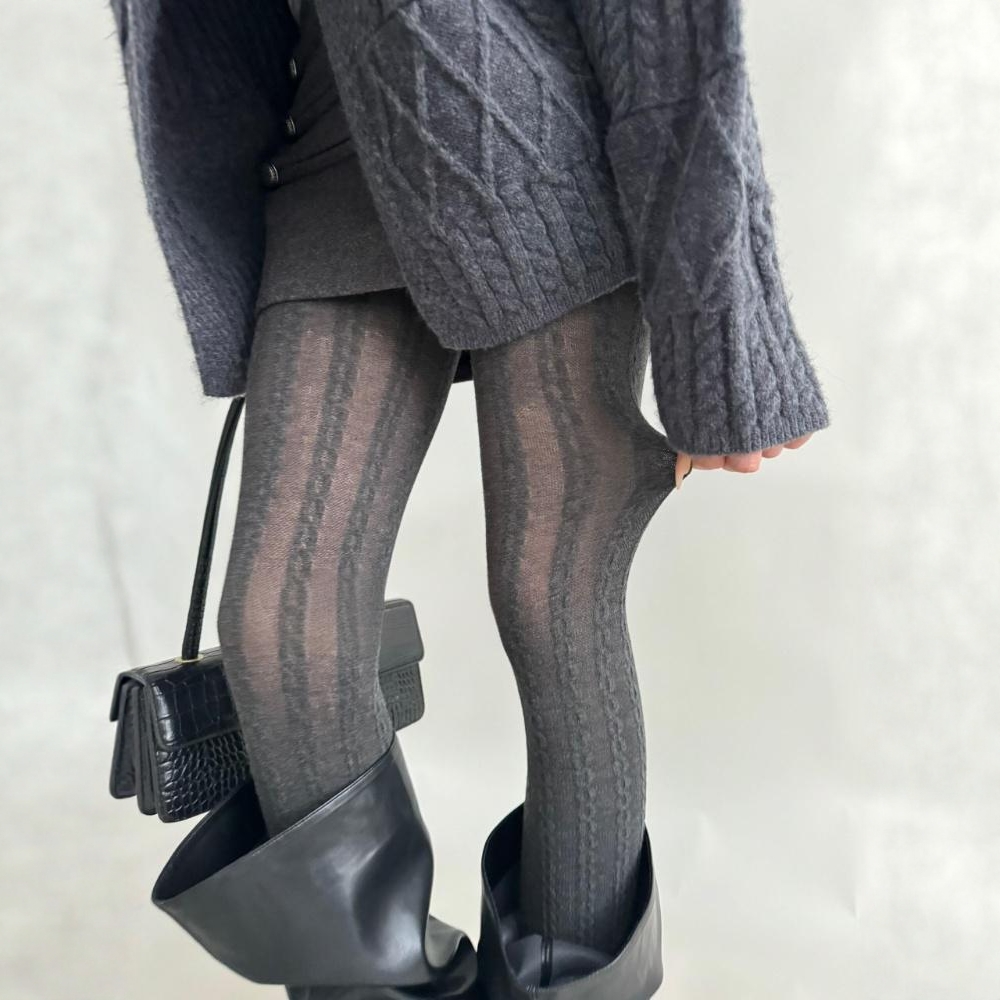 通勤格雷系C家羊毛半透麻花裤袜