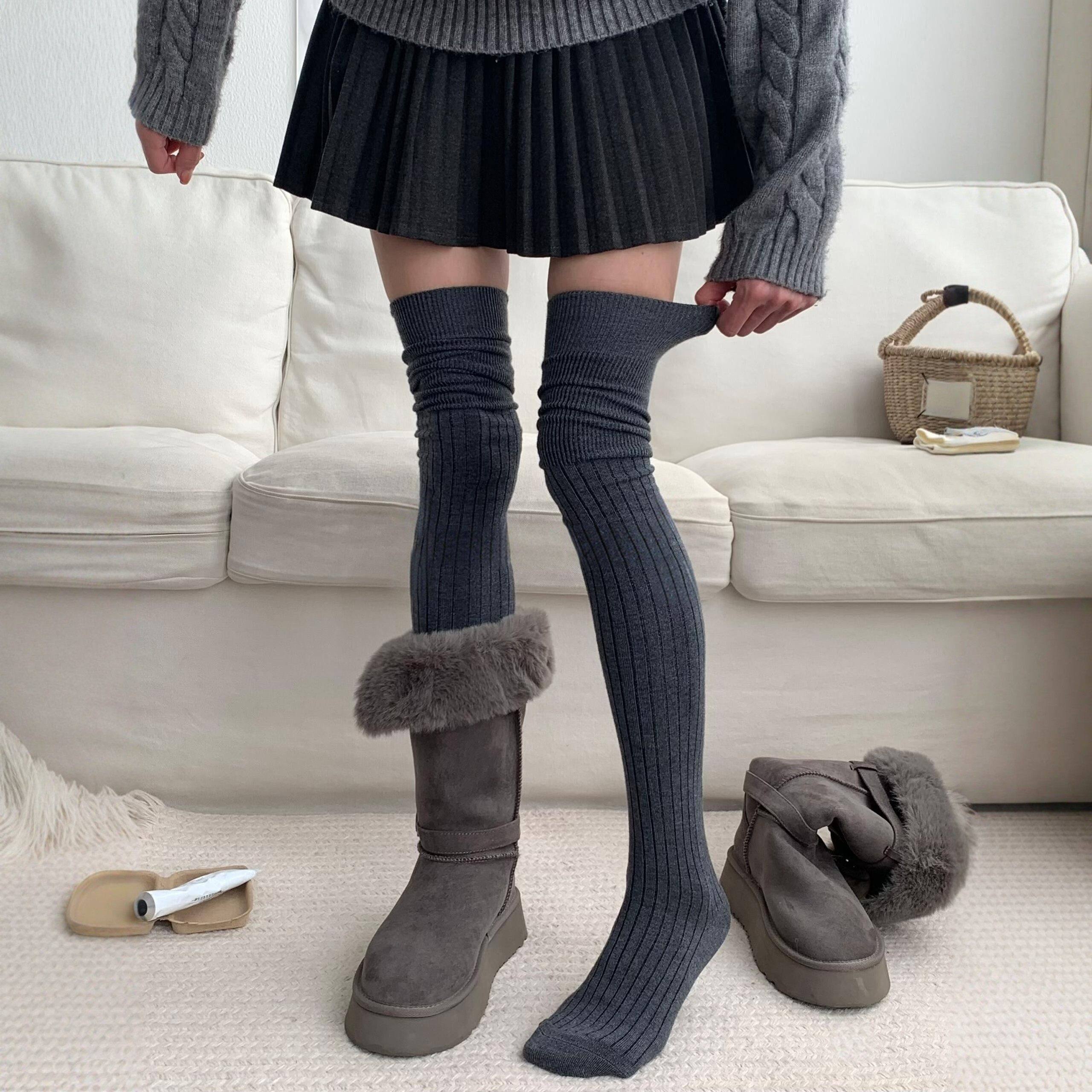 梨形救星灰色过膝袜女秋冬加厚坑条高筒袜显瘦腿直百搭百褶裙长袜,女士内衣/男士内衣/家居服,长筒袜,淘宝优惠券,粉丝福利购,淘宝优惠卷