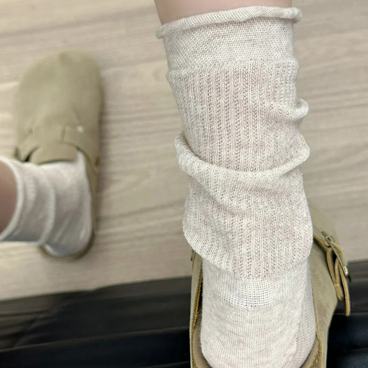 堆堆袜子女夏薄款白色中筒袜薄袜