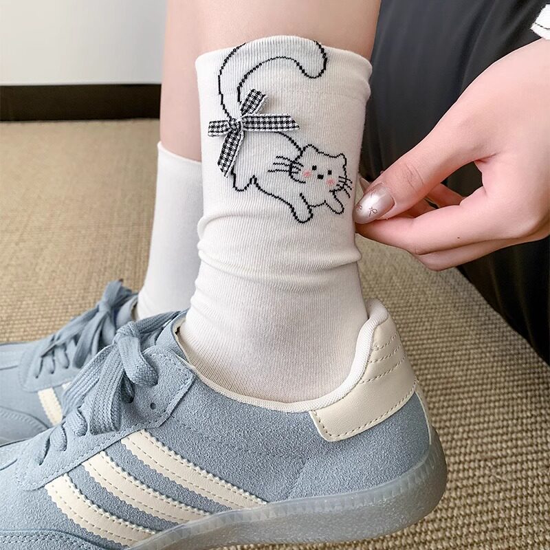 卡通可爱白色袜子女春夏季薄款中筒袜2026新款爆款ins潮堆堆长袜