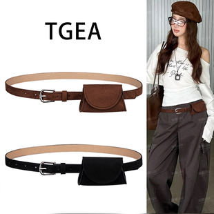 麂皮绒小腰包装饰腰带女款配牛仔裤裙子复古百搭配饰咖色毛衣皮带