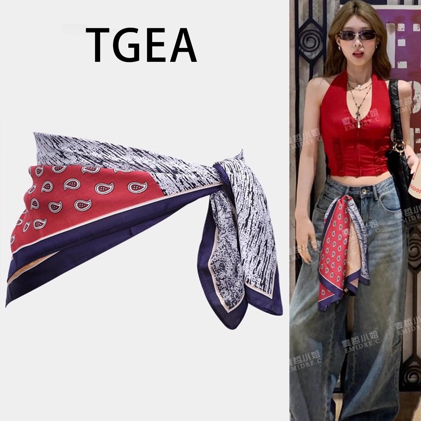 腰封宽腰带配饰少女丝巾腰巾红色复古波西米亚民族风屁帘配牛仔裤