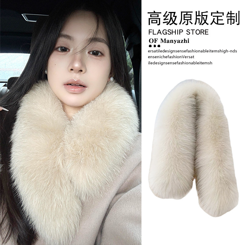 秋冬简约韩版仿皮草围脖女加厚保暖狐狸毛围巾百搭防寒挂脖毛领子