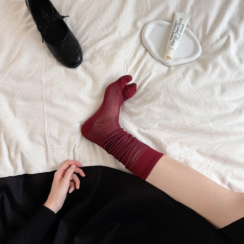 高级感分趾小腿袜复古微透袜子女