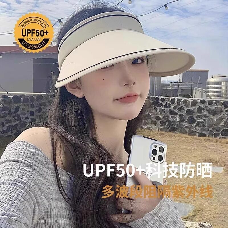 空顶防晒帽女款防紫外线夏季遮脸口罩面罩遮阳帽无痕一体太阳帽子