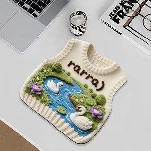 毛线马甲鼠标垫创意ins风女生可爱印花宿舍便携高颜值电脑家用