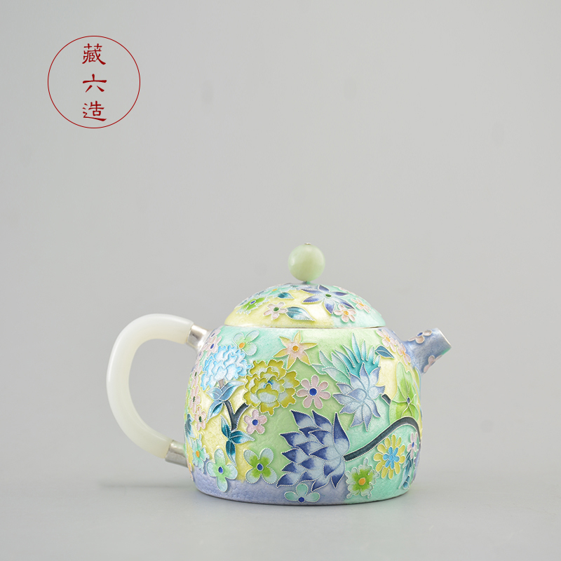 藏六造 纯银999七宝烧秦权泡茶壶 纯手工一张打小银壶 日式银茶具