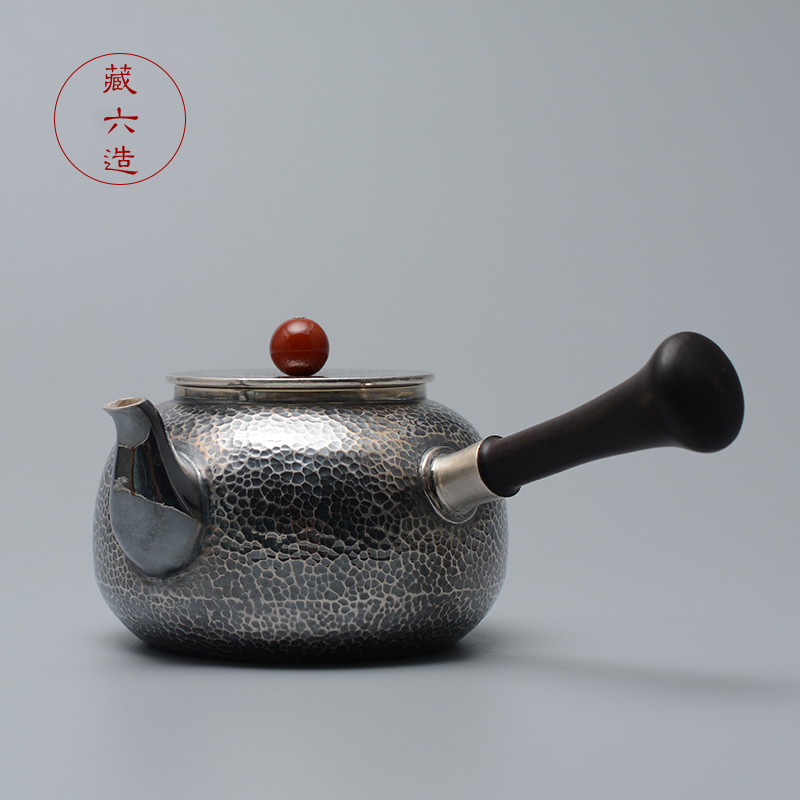 藏六造纯银999侧把煮茶壶银壶